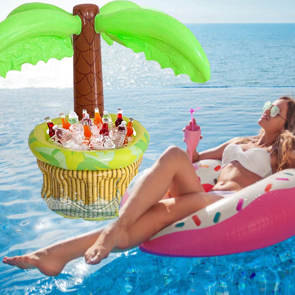 24inch Summer Swimming Pool Party Drinks Ice Bucket Coconut Palm Tree Inflatable Pool Float Beer Whiskey Drinking Cooler