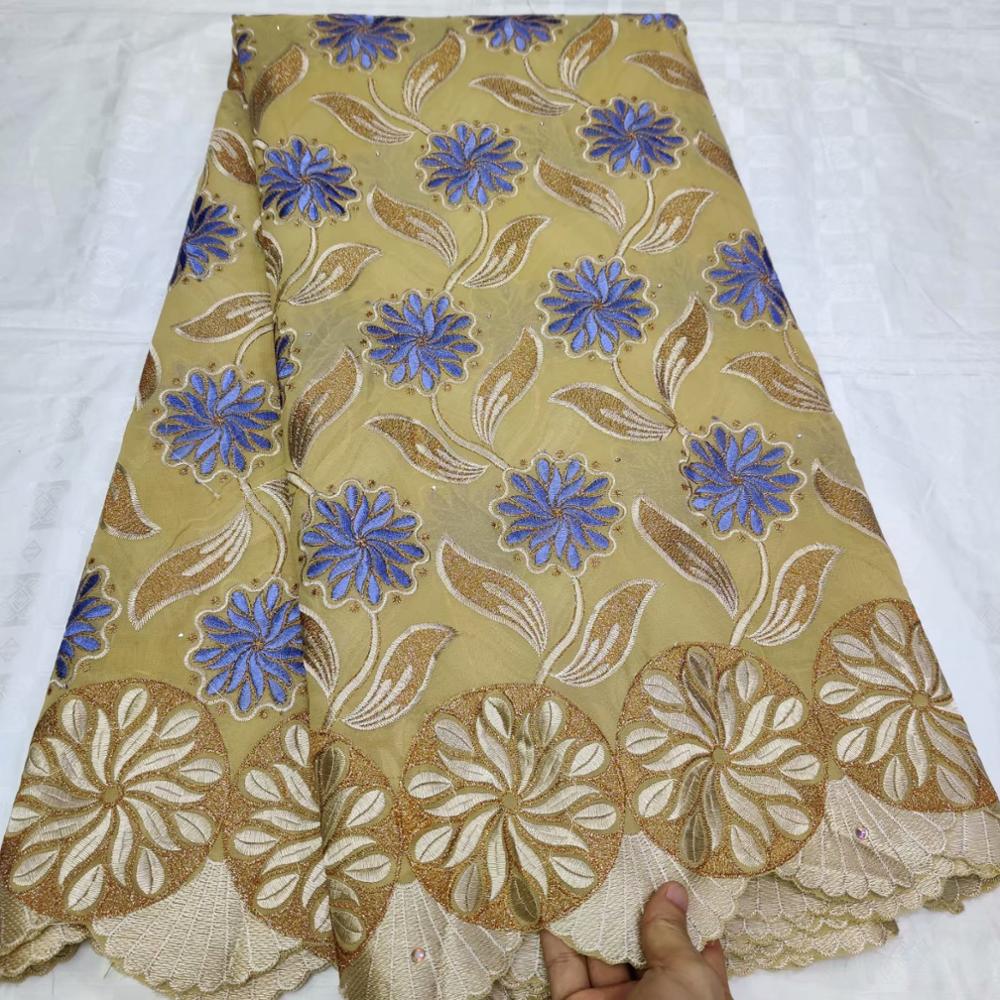 5 yard cotton lace fabric latest heavy beaded embroidery African cotton fabrics Swiss voile lace popular Dubai style: apricot