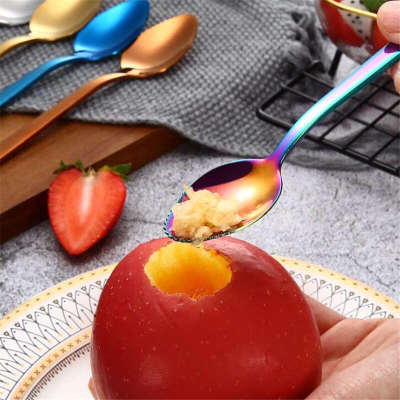 Rvs Apple Schrapen Lepel Fruit Lepel Met Gekarteld Schrapen Fruit Modder Lepel Keuken Bestek Accessoires