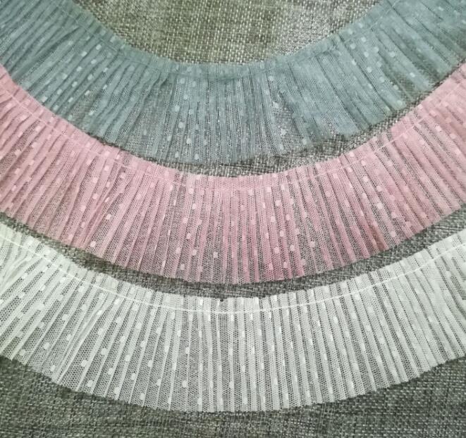 1Yards Geplooide Guipure Chiffon Kant Stof Breed 5Cm Dot Kant Trim Applique Kraag Lint Veters Jurk Naaien Ambachten dentelle Q01