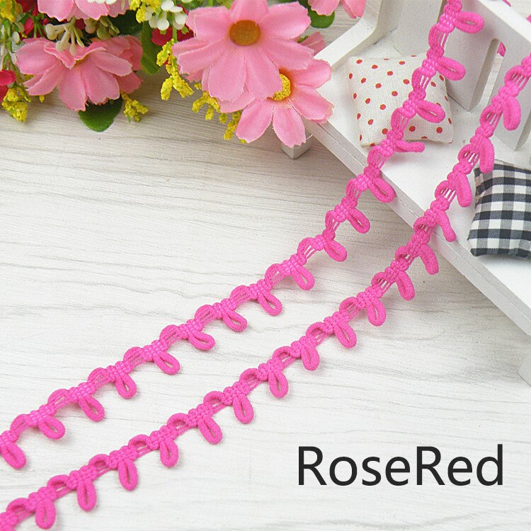 3Meters 14mm Nylon Stretch Back Collar Buttons Tabs Elastic Loop Trim Tiny Round Lace Ribbon For Wedding Dress Button Buckle: RoseRed