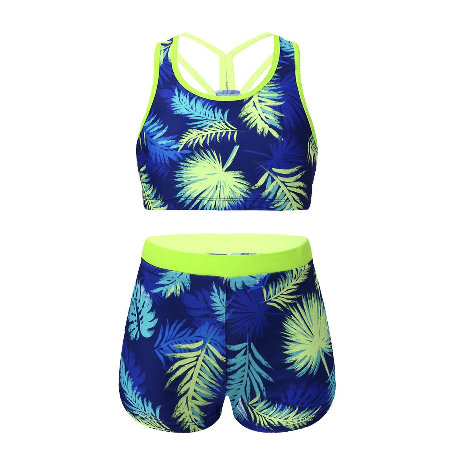 Meninas duas peças impresso maiôs de banho tanque + shorts crianças fatos de treino ballet ginásio roupas de verão das crianças fatos de banho