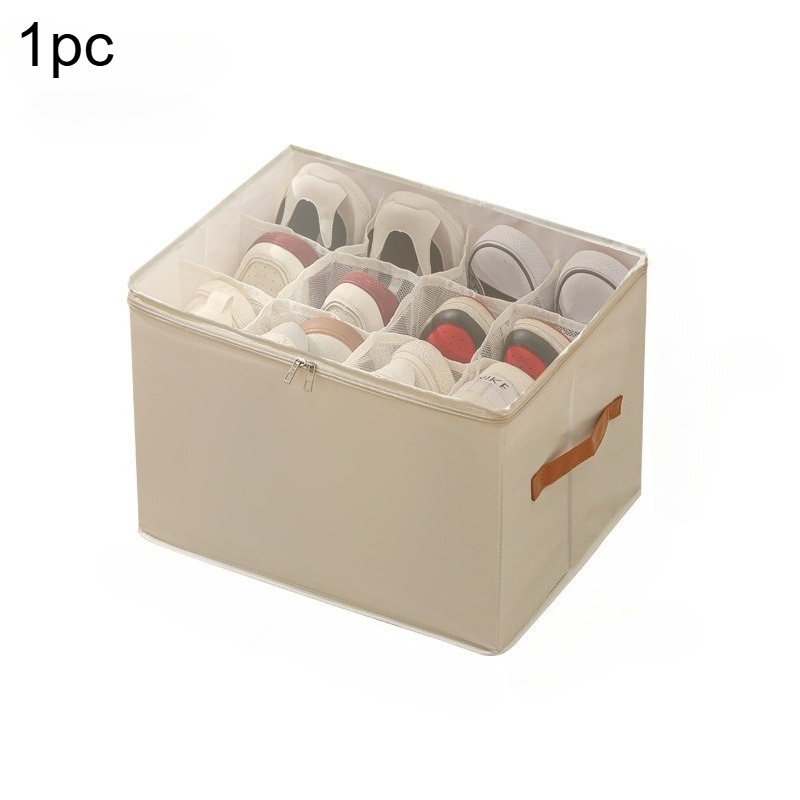 1pc Multiple Lattices Shoes Storage Box Foldable Separated Shoes Box Large Capacity With Handle Shoe Dispenser Shoes Organizer: Beige