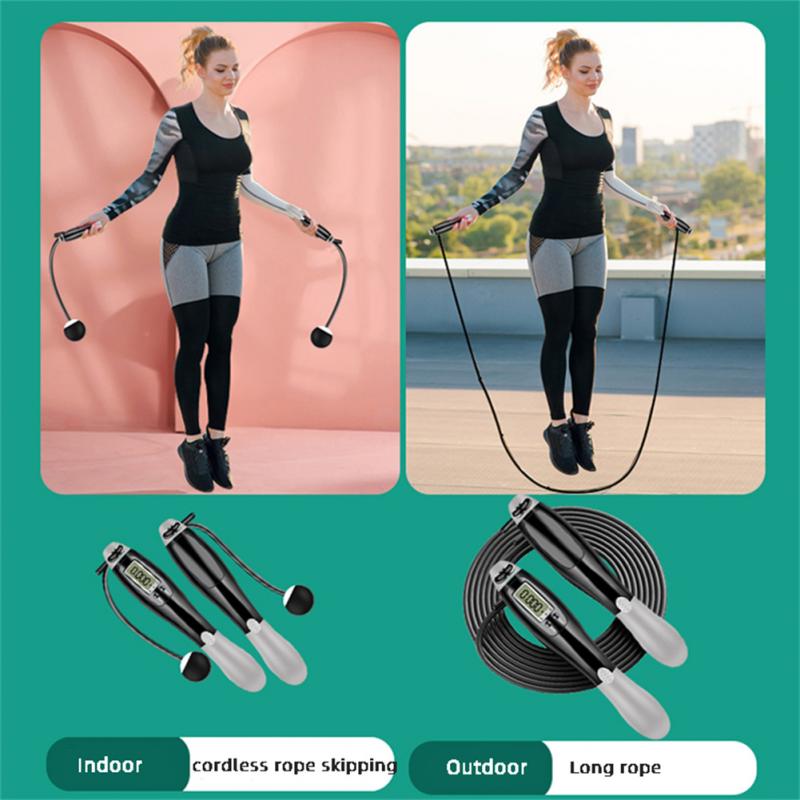 Dual-purpose Adjustable Jump Rope Intelligent Electronic Counting Rope Skipping Sports Fitness Cordless Steel Wire Skipping Rope