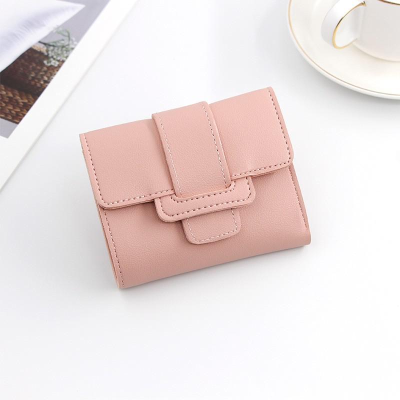 Women's Three- Folding Short Wallets Lovely Candy Color Female Coin Purse Casual Pu Leather Card Holder Slim Hasp Clutch: Pink