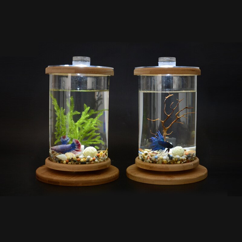 360 grad Rotierenden Glas Betta Fisch Panzer Bambus Basis Mini Aquarium Dekoration Drehen Fisch Schüssel Aquarium Büro Zubehör