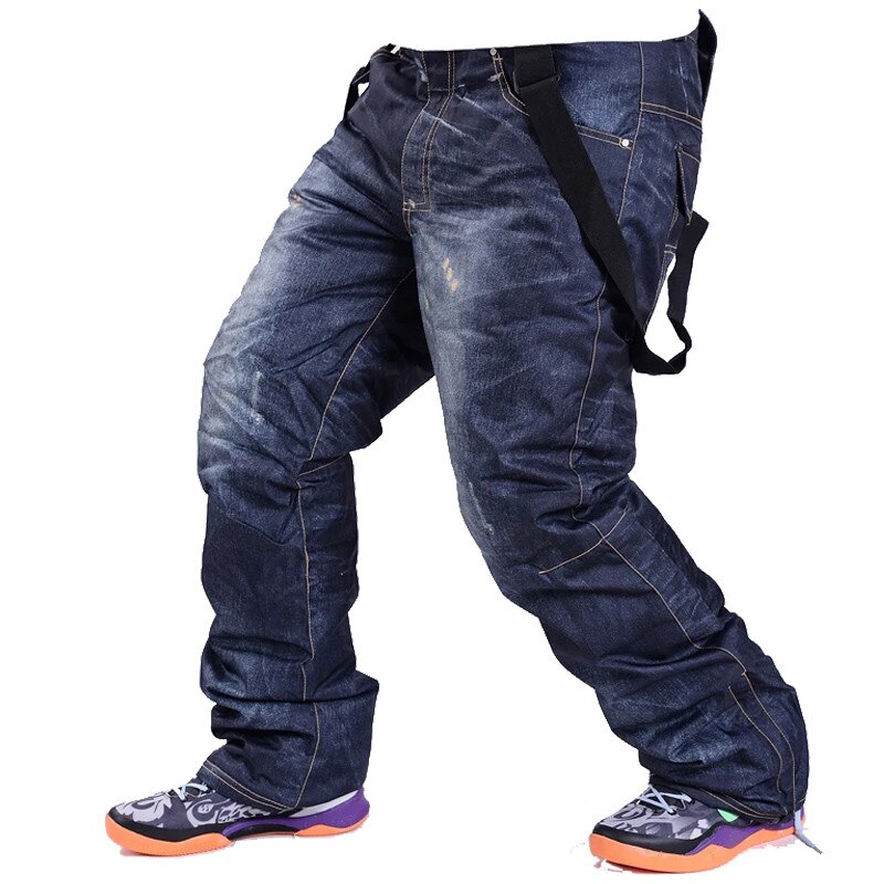 Professione invernale pantaloni da Snowboard in Denim pantaloni da sci da uomo all&#39;aperto pantaloni da neve impermeabili antivento vestiti da sci caldi traspiranti