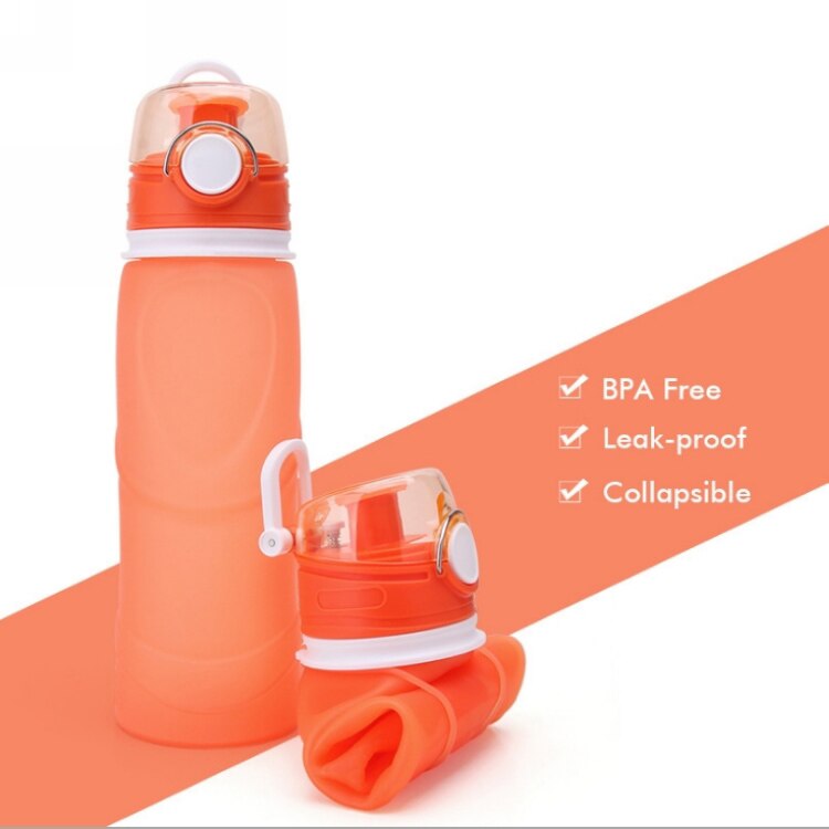 750Ml Siliconen Fles Voor Water Opvouwbare Water Fles Sport Bpa Gratis Cup Vouwen Knijpfles Voor Toerisme Camping Apparatuur: Orange