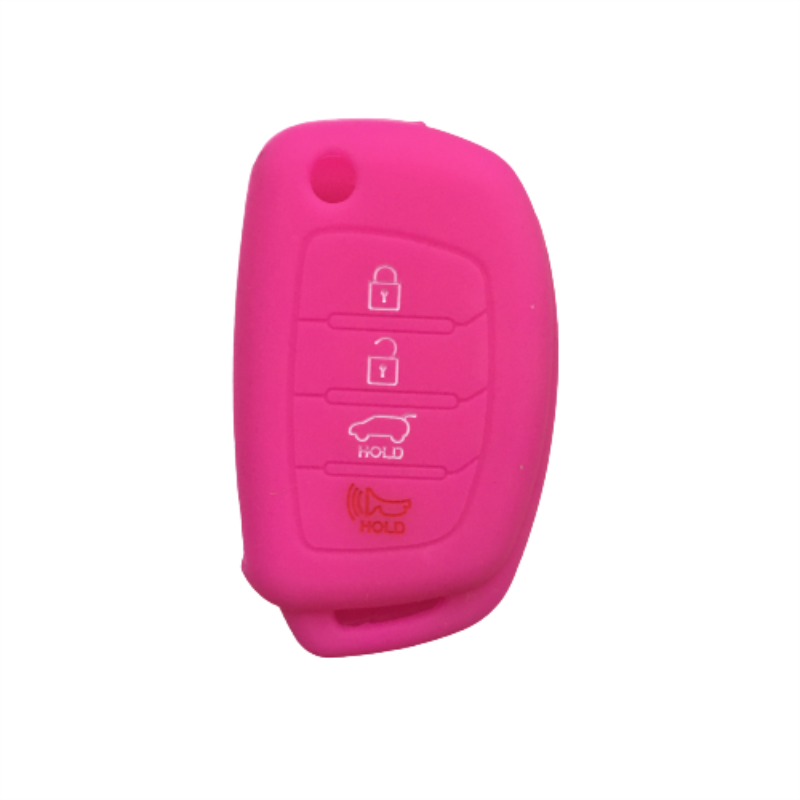 Geschikt Voor Hyundai IX35 Vouwen 4-Knop Autosleutel Case Soft Rubber Silicone Sleutel Shell Anti-Diefstal Afstandsbediening controle Beschermende Cove: Rose red
