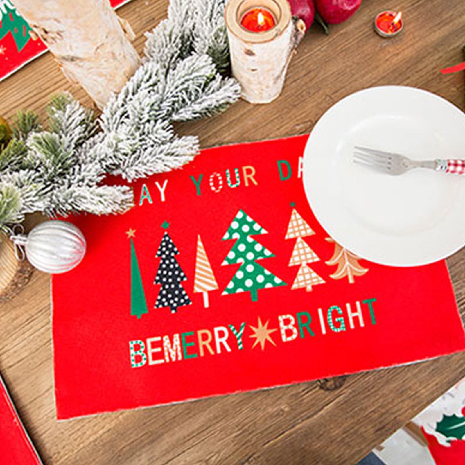 Glædelig jul varmebestandig dækkeserviet tallerkenmåtte pude festdekoration