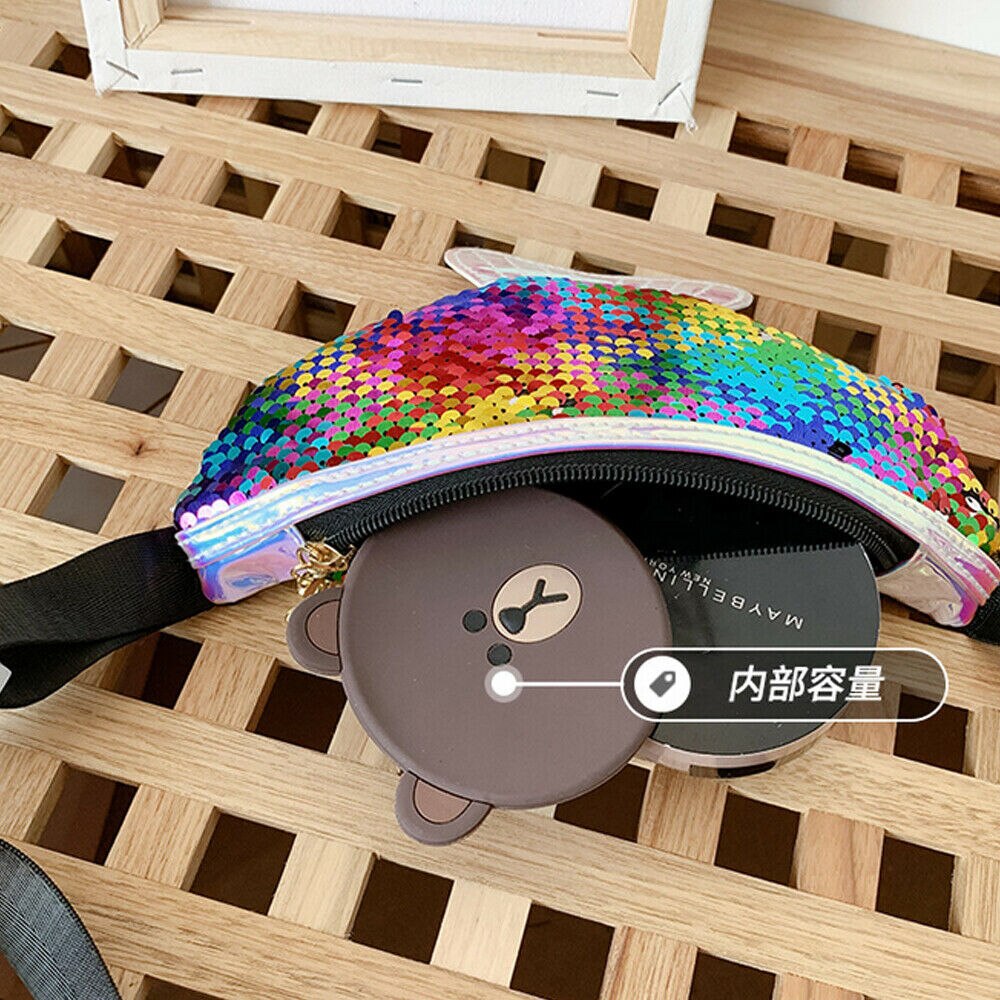 Trend Girls Child Glitter Sequins Waist Pack Sports Fanny Chest Bag Travel Purse Bum Hip Pouch Belt For Kids