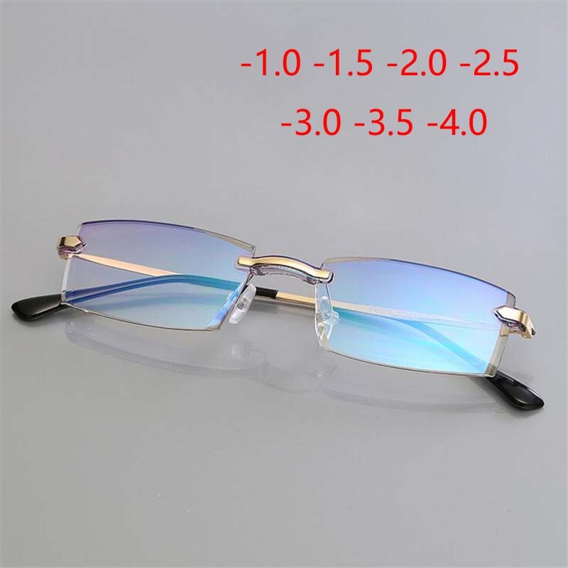 High-grade Coating Frameless Finished Myopia Glasses Women Anti-blue Light Prescription Eyeglasses -1 -1.5 -2 -2.5 -3 -3.5 -4.0