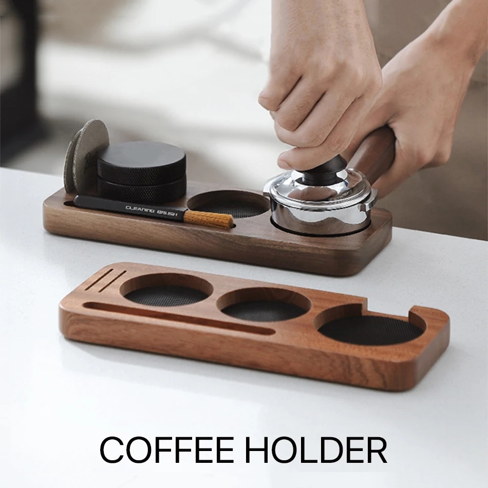 Base de Apoio para Porta-Filtro e Tamper de Café em Madeira Nogueira para Acessórios de Espresso 51MM 54MM 58MM - Suporte para Barista