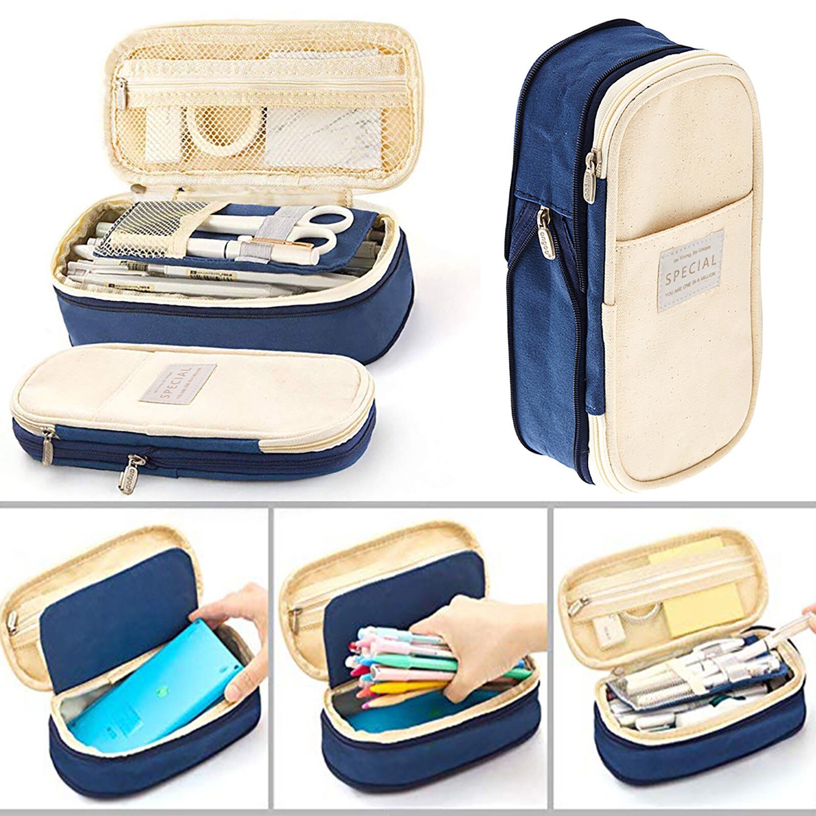 Large Capacity Canvas Pencil Case Colorful School Portable Multifunctional Zipper Gadgets Pencil Bag Accommodate 50 Pens/Pencils: A