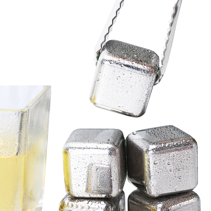 Stainless Steel Whiskey Stones Set Reusable Ice Cubes for Drinks Cocktail Shaker Whiskey Rocks Chilling Stones + Ice Tongs
