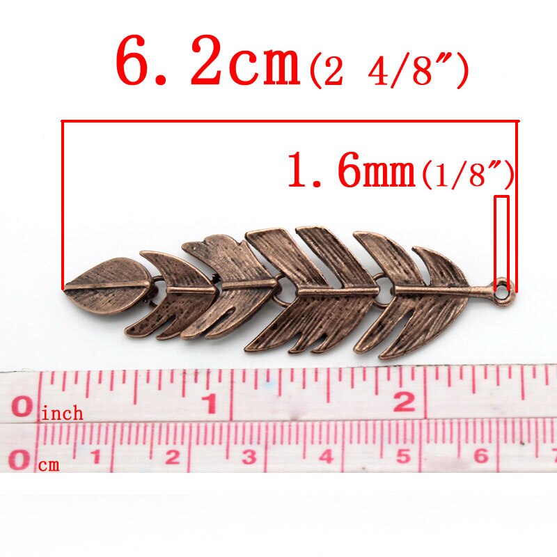 Colgante de adorno de aleación metálica de Zinc colgantes pluma cobre antiguo Color plateado 6,2 cm(2 4/8 ") x 17mm( 5/8"), 2 uds