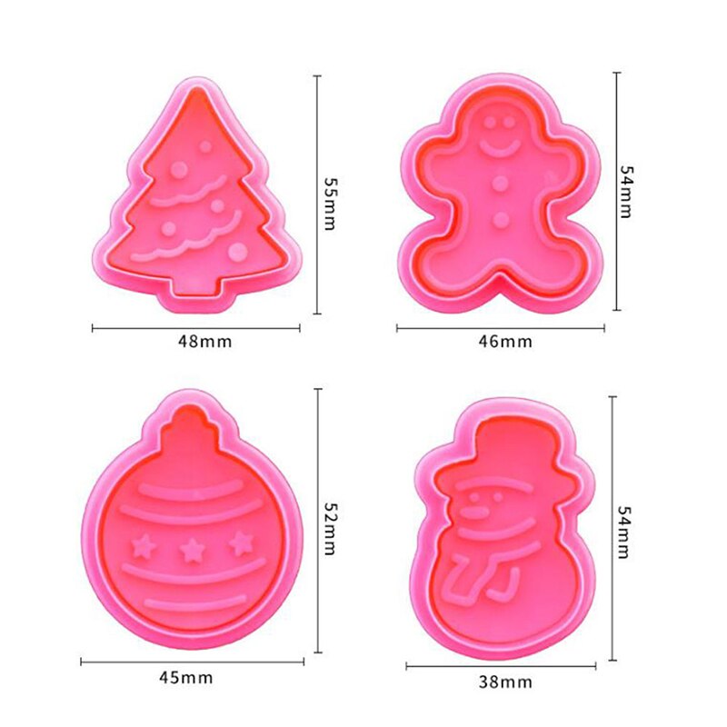 4 Stuks Mini Cookie Stempel Cutters 3D Cookie Plunger Cutter Kerst Bakken Biscuit Mould Tool Gingerbread Cookie Cutters