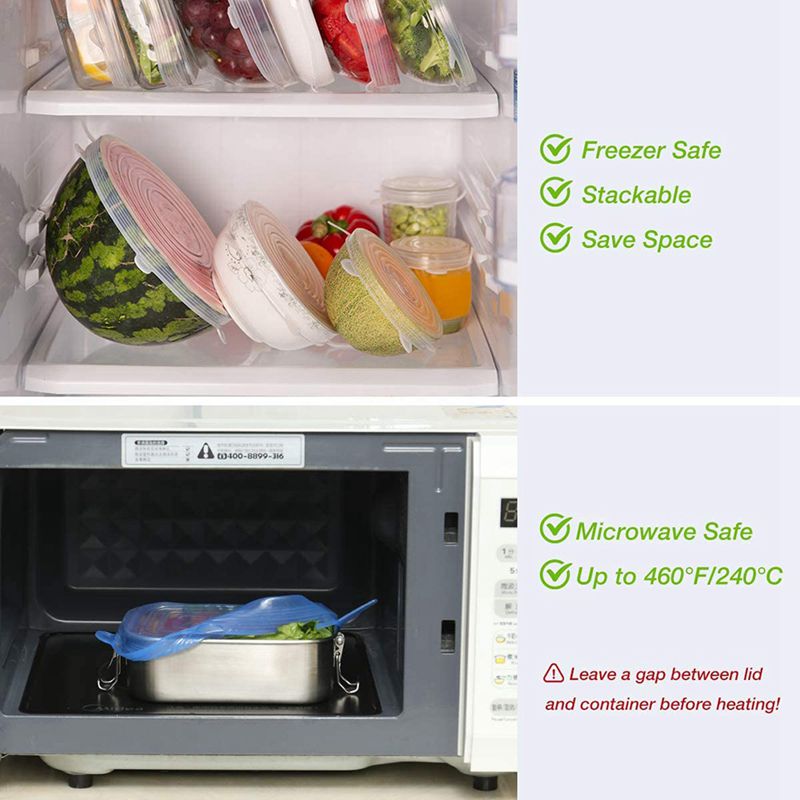 12 Pack Round + Rectangle,Silicone Stretch Lids Reusable, Food Storage Silicone Lids Cover for Container Bowl,Pots,Cups