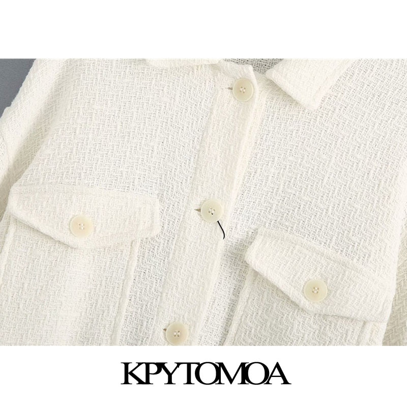 Kpytomoa kvinner med lommer overdimensjonert tweed jakke kåpe årgang langermet knapp-opp kvinnelige yttertøy elegante topper