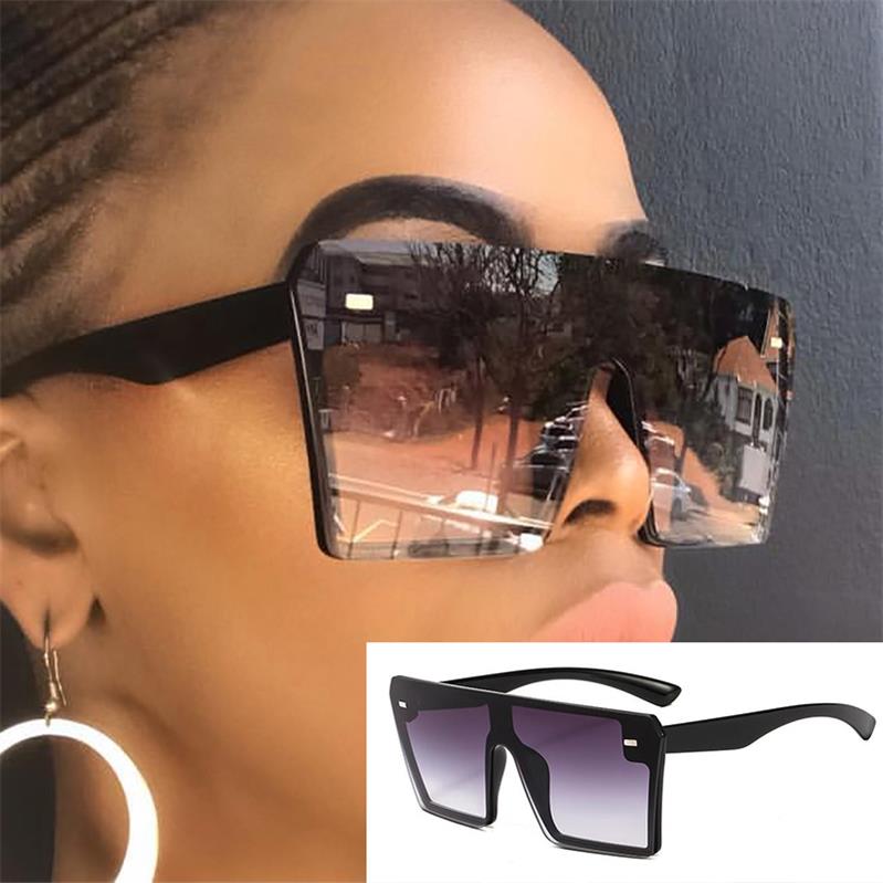 Kantløse overdimensionerede kvinder solbriller firkantede mærke solbriller med stort stel til kvinder  uv400 solbriller oculos masculino: Gradient grå