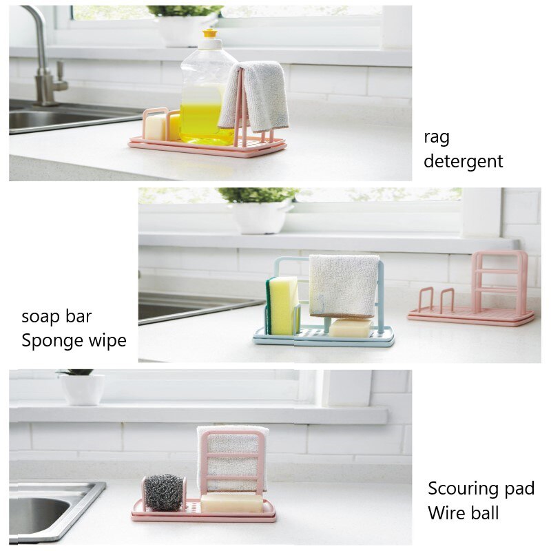 Punch-free Countertop Storage Rack Kitchen Rag Hanger Sink Dishcloth Sponge Drain Rack Pool Rack Kitchen Organizer Sponge Holder