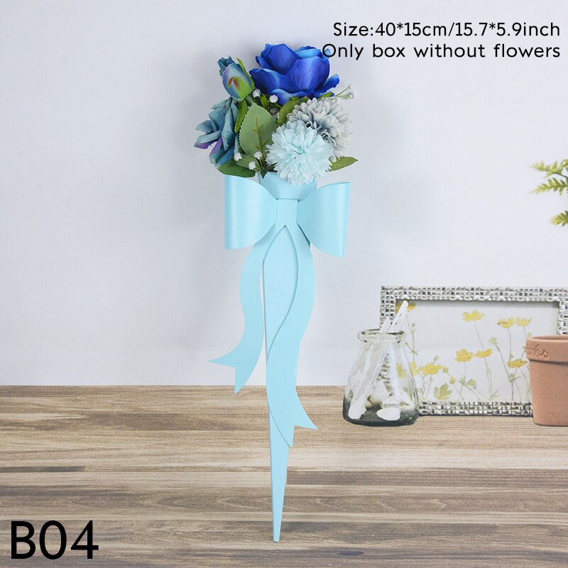 Caja de embalaje de flores con lazo, bolsa de papel portátil para ramo individual, decoración para de cumpleaños y Día de San Valentín, 1/4 piezas: 1pc / B04