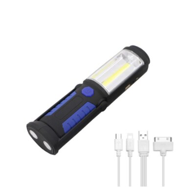 Portable COB LED Flashlight USB Rechargeable Torch Work Light Magnet Emergency Camping Lamp With Built-in Battery Magnet Hook: Type-A Red