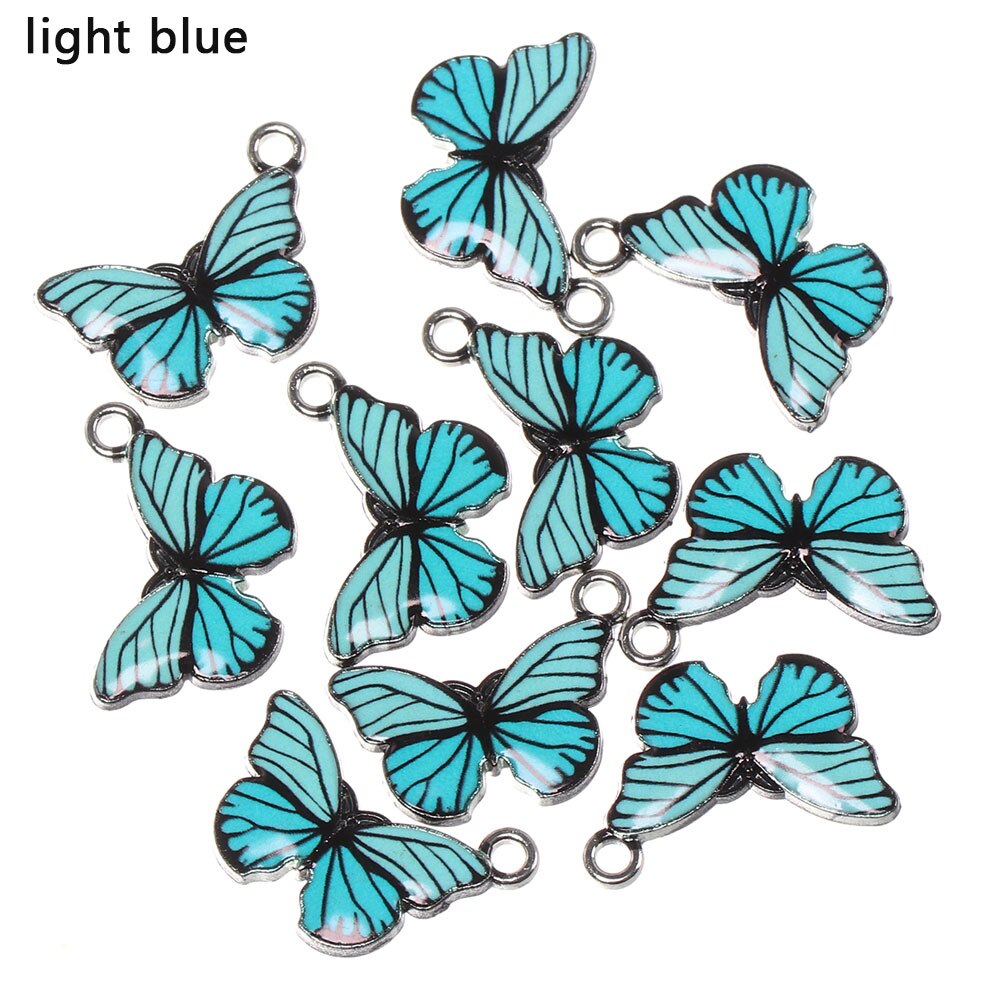 Colgantes de mariposa de esmalte azul, accesorios de joyería hechos a mano, 10 piezas: light blue