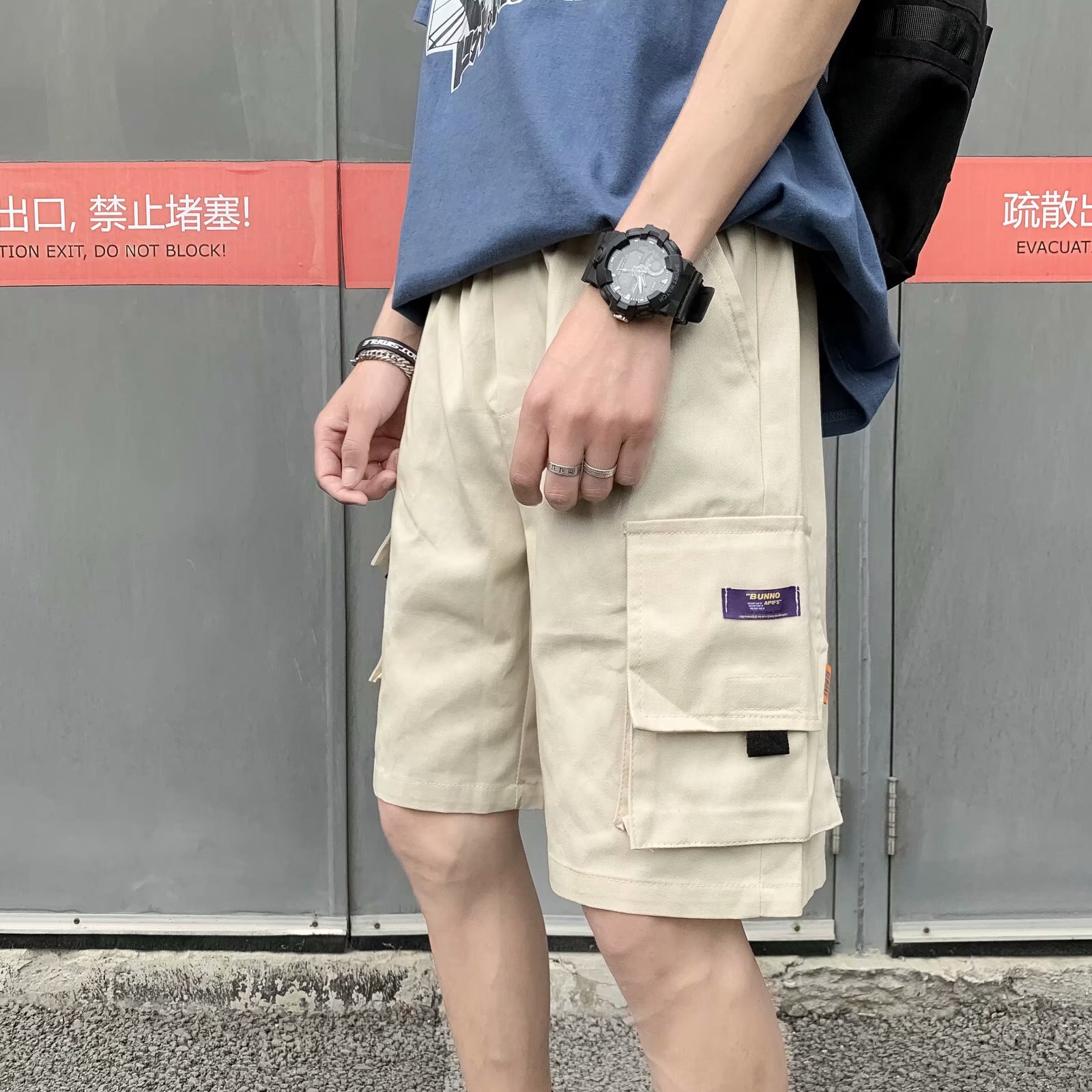 Corée à la hommes Cargo Shorts cordon lâche demi-pantalon marée décontracté Sup Streetwear grande poche coton sport pantalons de plage