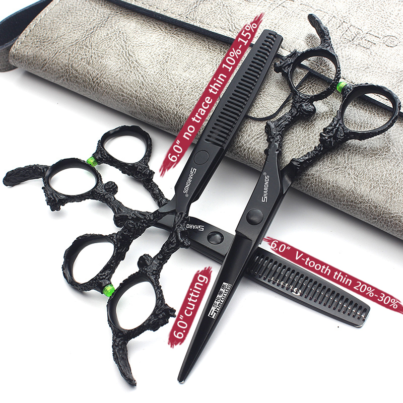 Tijeras de peluquero de 6 pulgadas y 7 pulgadas, tijeras profesionales japonesas de peluquería de acero 440C, herramientas de corte de adelgazamiento de cabello negro puro: Beige