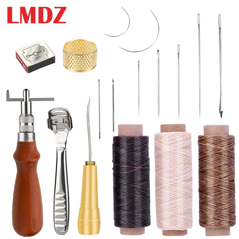 LMDZ Leather Craft Sewing Tools Kit For Saddle Making Punch Sewing Thread Punch Carving Work Groover for Beginners
