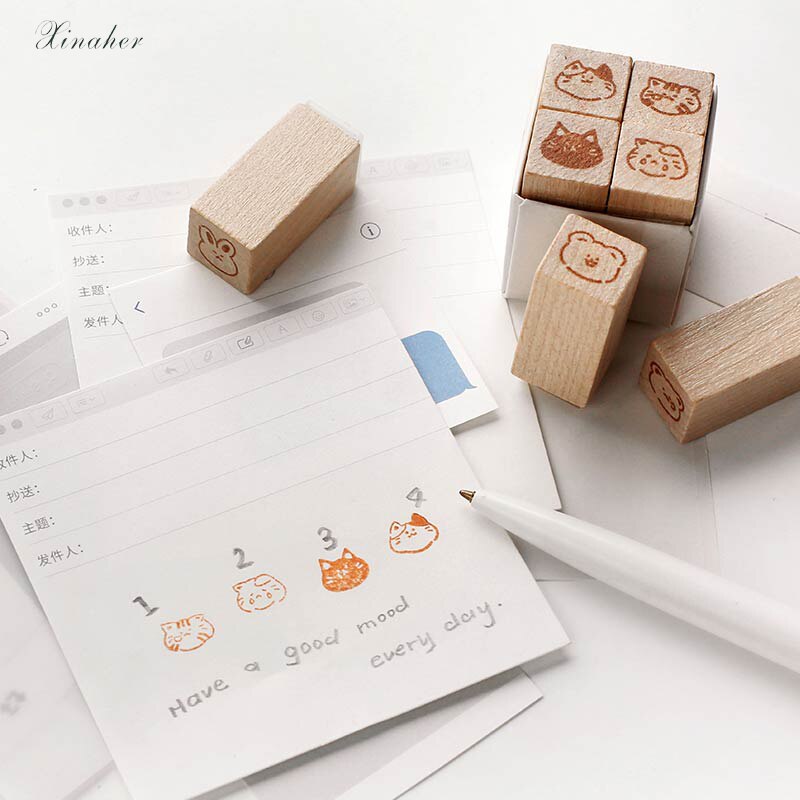 Cute girl boy animal expression decoration stamp wooden rubber stamps for scrapbooking stationery DIY craft standard stamp