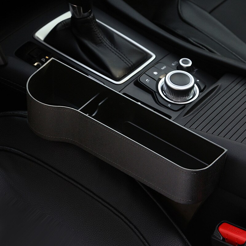 Caja de almacenamiento de cuero PU para hueco de asiento de coche, organizador de bolsillo multifuncional, soporte para botella de teléfono, accesorios para coche: Plastic-Left