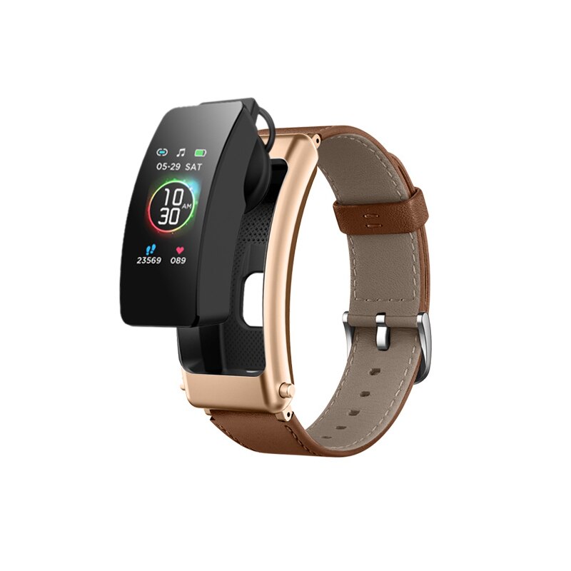 2022 K30 Draadloze Bluetooth Oortelefoon Smart Watch Gezondheid Tracker Stappenteller Fitness Armband Smart Polsband Bluetooth Headset: Gold leather