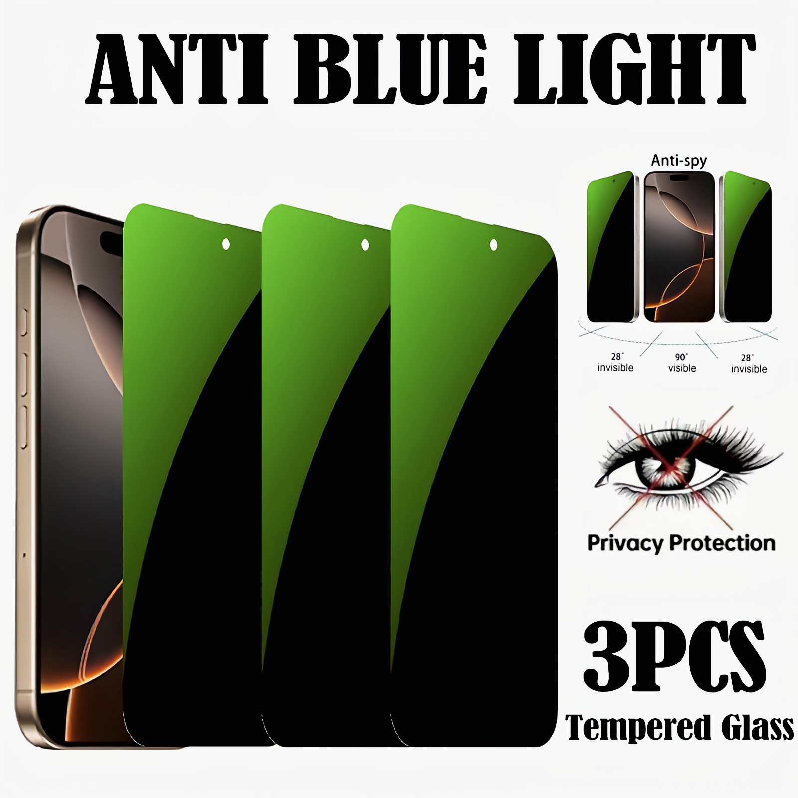 3 pcs Green Light Privacy Protection Anti Blue Light Tempered Glass Screen Protectors, Scratch-Resistant, Compatible With iPhone: iPhone 11 Pro