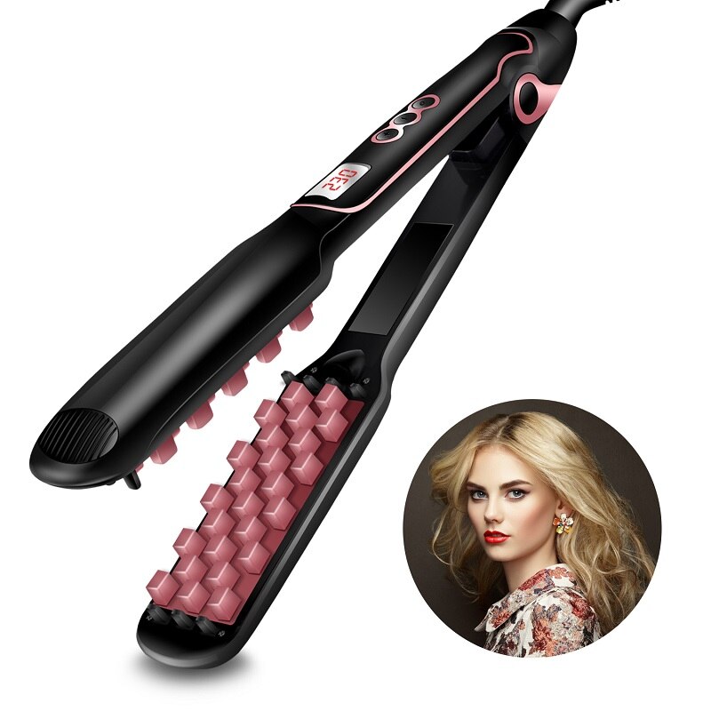 Plancha de pelo voluminizadora plancha rizadora de cerámica rizadora brillante sedoso 2 en 1 plancha alisadora y rizadora plana.: black / UK