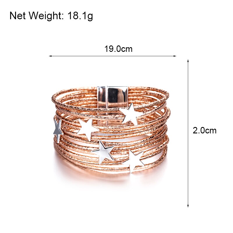 ALLYES Bohemian Leather Bracelets For Women Pentagram Metal Charm Boho Multilayer Wrap Bracelet Femme Jewelry