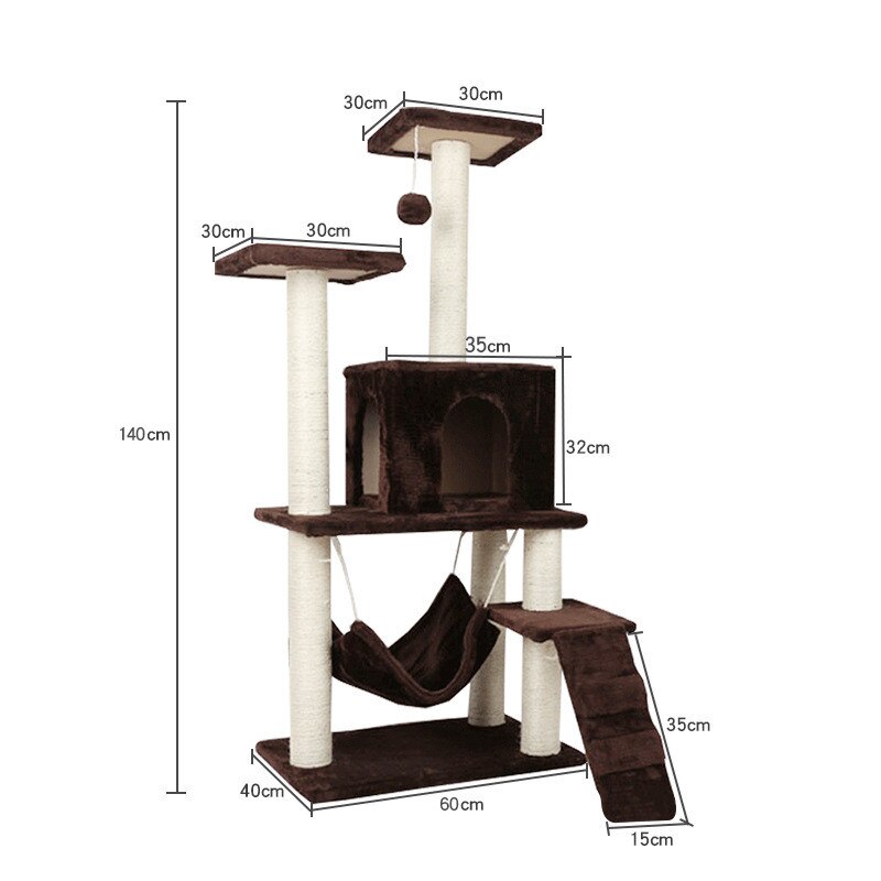 Cat Tree Multilevel Cat Towers with Luxury Condos Cat Tree Tower Kitten Condo Scratching Post: brown 140cm