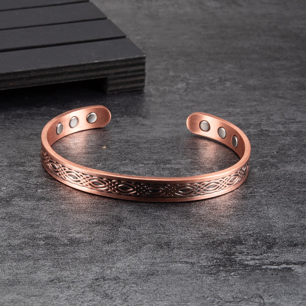 Bracelet magnétique en cuivre véritable pour femmes, ajustable, Vintage, Viking, en cuivre pur, manchette magnétique
