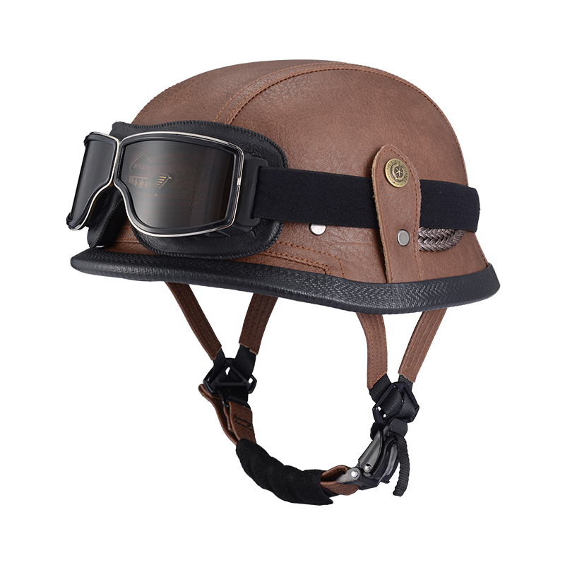 De oorlog II Duitse M35 halfshell handgemaakte lederen helm voor heren dames met Halley Goggle Skull Cap voor Cruiser Scooter Chopper: Zilver / M