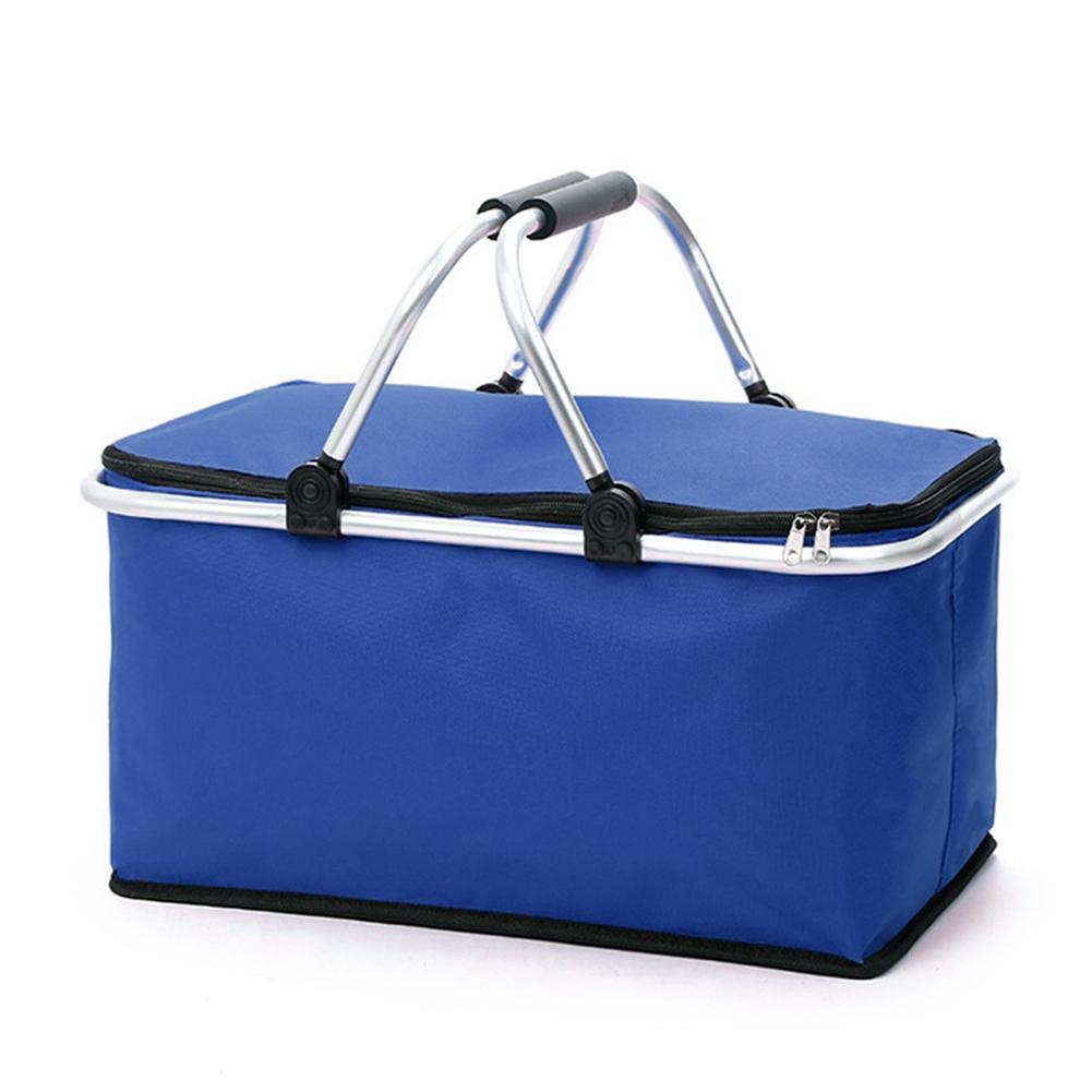 Folding shopping basket camping cooler bag 2-8 people use lunch drink heat preservation beach school picnic bag camping storage: Blue