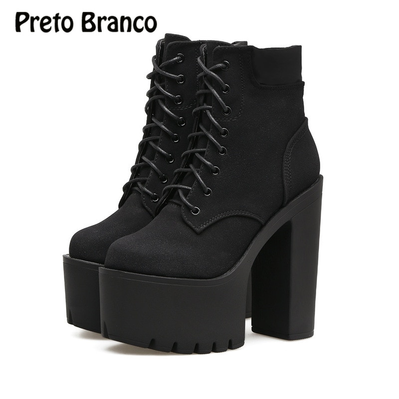 Preto branco herfst winter hoge dikke bodem watertafel hoge hak laarzen winterlaarzen dames leren laarzen jxq -686-2