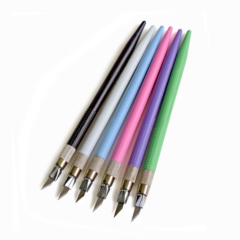 Plastic Handvat Hobby Mes Set Cutter Gereedschap Ambachten Scalpel Graver + 12 stks Blade Voor PCB Reparatie Mulit Pen Film Houtsnijwerk Tool