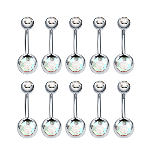 10 stuks/lot roestvrijstalen navelpiercings met strasssteentjes, navelringen, ombligo-balletjes, nombril-buikpiercings, sexy lichaamssieraden: Blauw verzinkt