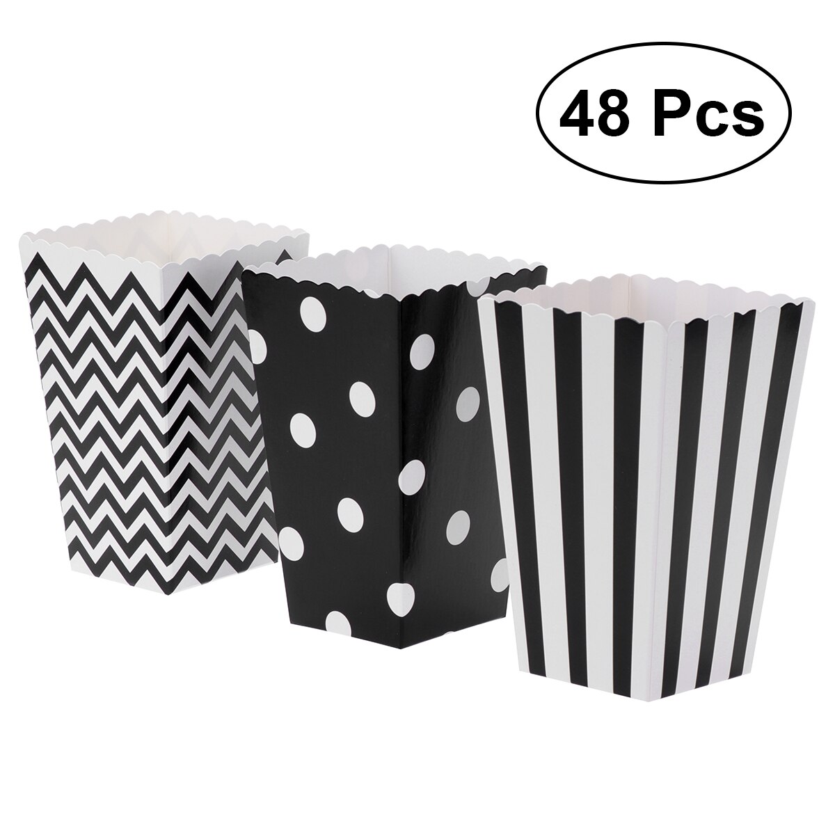 48Pcs Popcorn Kartonnen Papier Popcorn Dozen Zakken Popcorn Box Party Gunsten Supplies Decoratieve Servies Voor Verjaardag Baby Shower: black mixed pattern