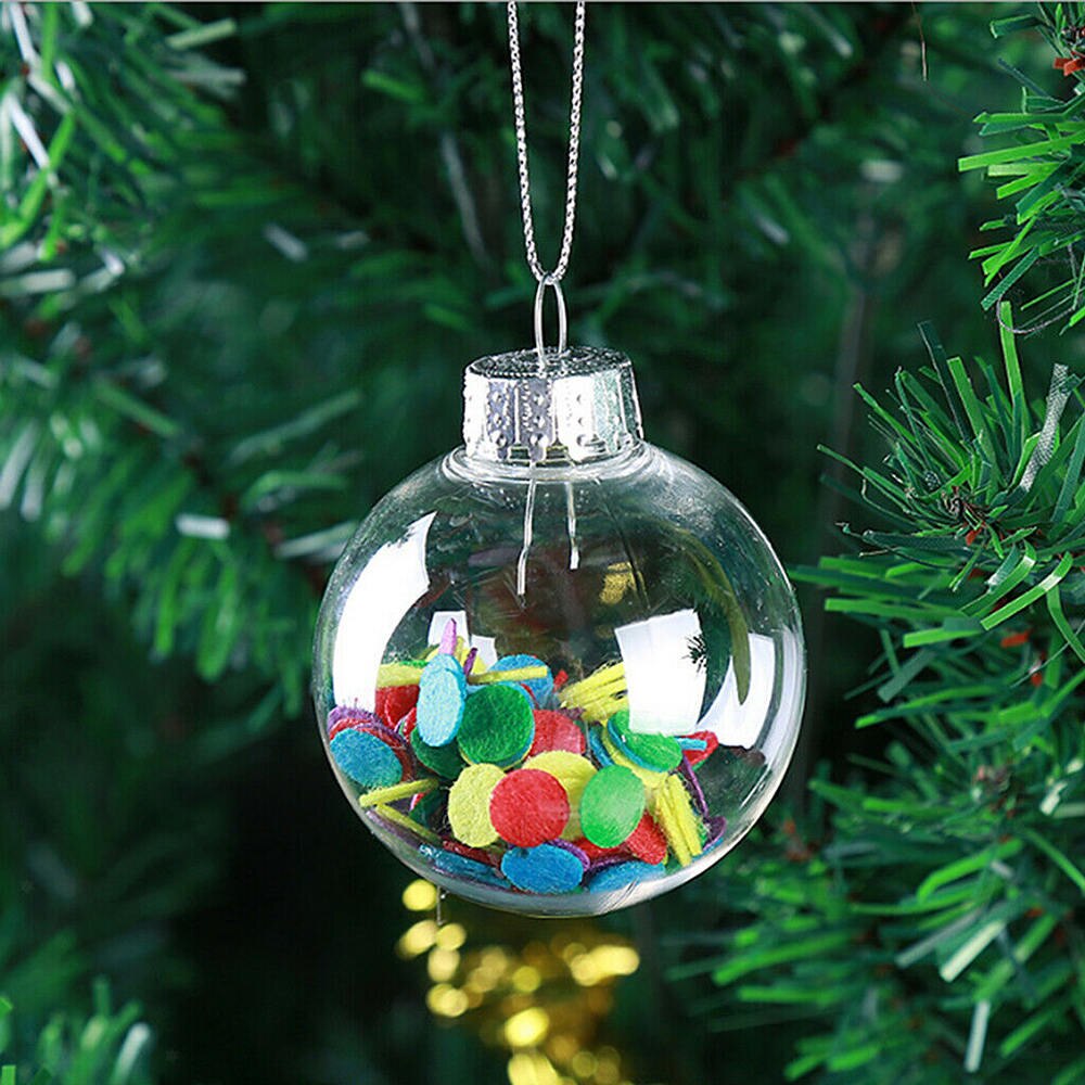 12 st plast klar transparent boll 6/8/10cm öppna småsak julgransdekorationer hängande diy dekoration bollar