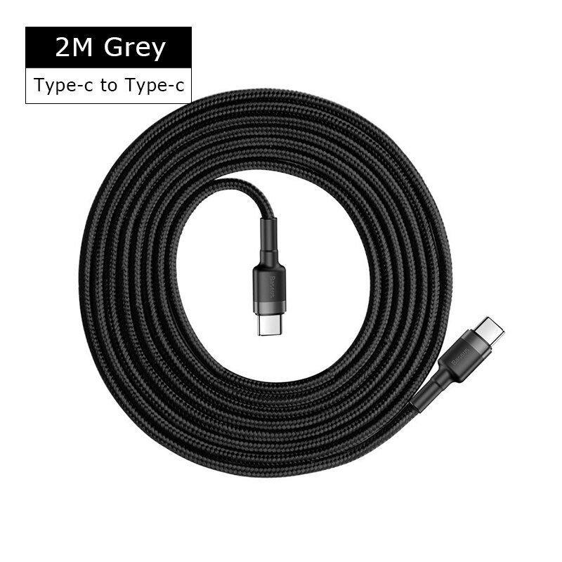 Baseus Usb Type C Naar USB-C Kabel Voor Samsung S9 S8 Note 9 Macbook Pro QC3.0 Quick Charge Kabel 60W Pd Snelle Oplaadsnoer: 2m Grey