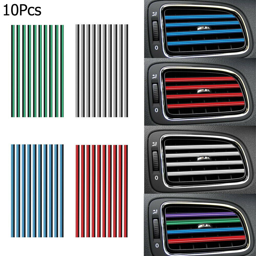 10 Uds molduras decorativas de coche, tira embellecedora de salida de aire, rejillas de ventilación de coche, borde embellecedor de coches, cintas de decoración, accesorios de coche cromados