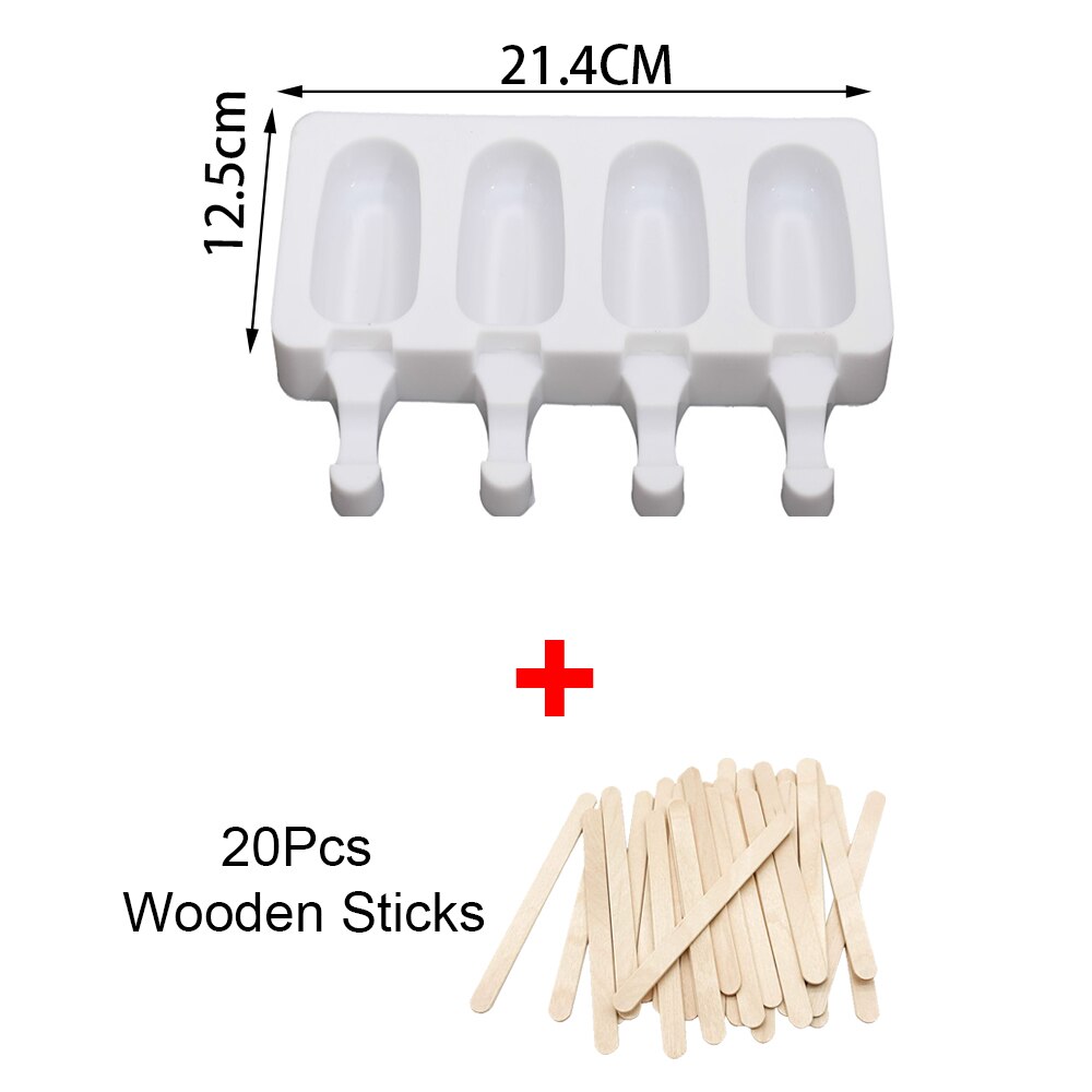 4- celle 2 størrelser silikone-is-form is-is-forme med 20 stk pinde gør-det-selv hjemmelavet dessert fryser frugtjuice is-pop maker: 21.4 x 12.5cm