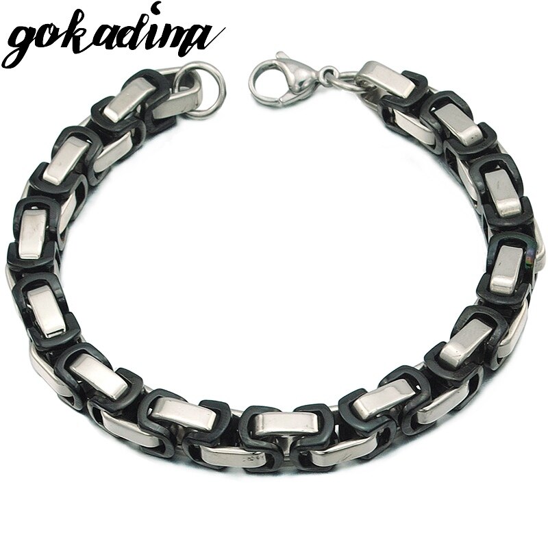 Gokadima herenarmbanden byzantijnse ketting 8mm 22cm pols goudkleurige roestvrijstalen armband voor heren rock/punk sieraden  wb185: Zwart zilverkleur